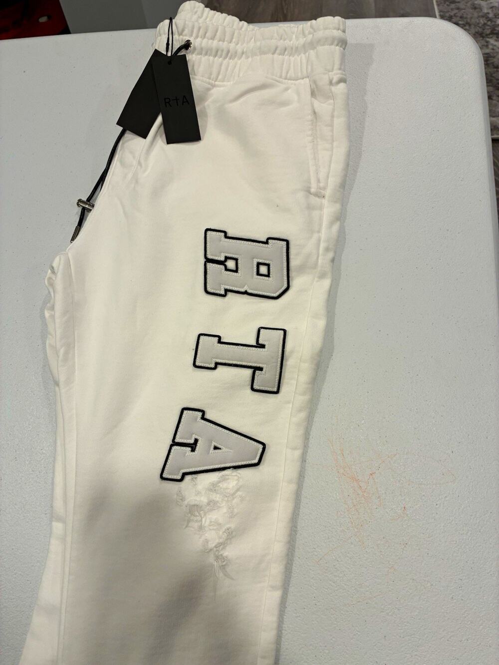 RTA White Solid Jogger Pants Drawstring Elastic Waist Logo Pockets Size L